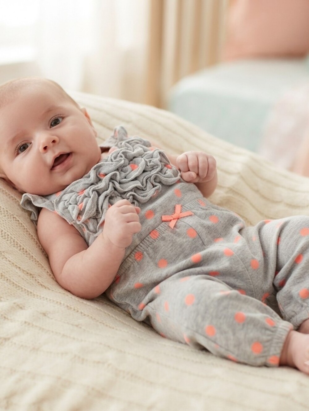 Carter's 3M Gray Jumpsuit with Pink Dots